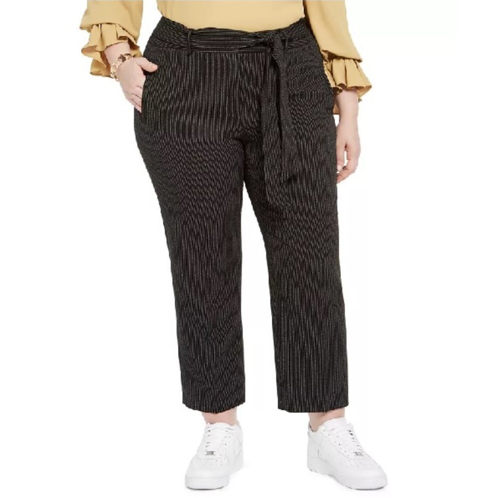 Bar III Trendy Plus Size Striped Tie-Waist Pants